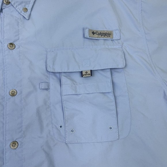 Columbia Bahama Short Sleeve Blue Shirt Men's Size XL Fishing Button Up Vented - Picture 2 of 9